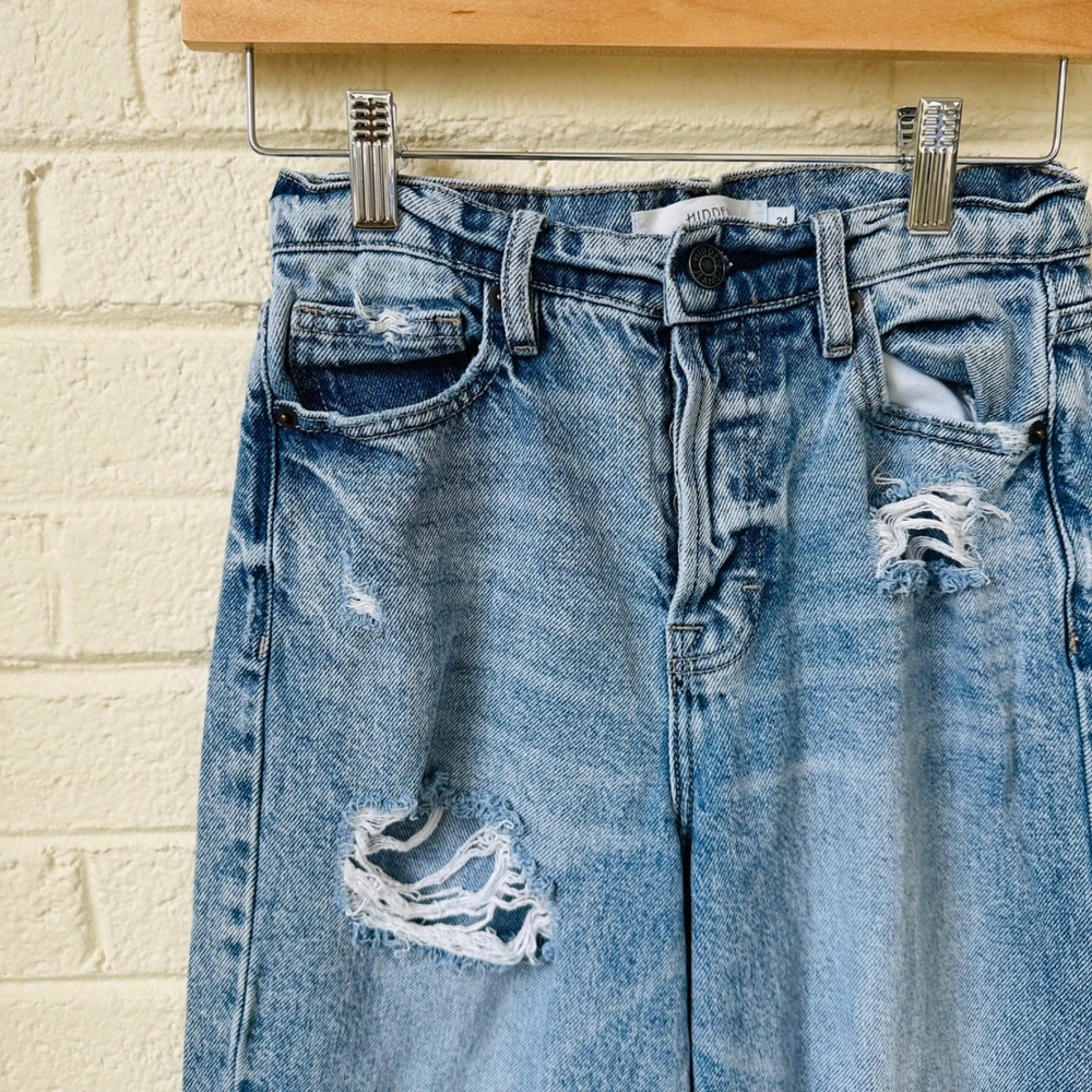 Hidden Jeans High Waisted Wide Leg Distressed Light Wash Button Fly Denim 24 - Picture 5 of 10